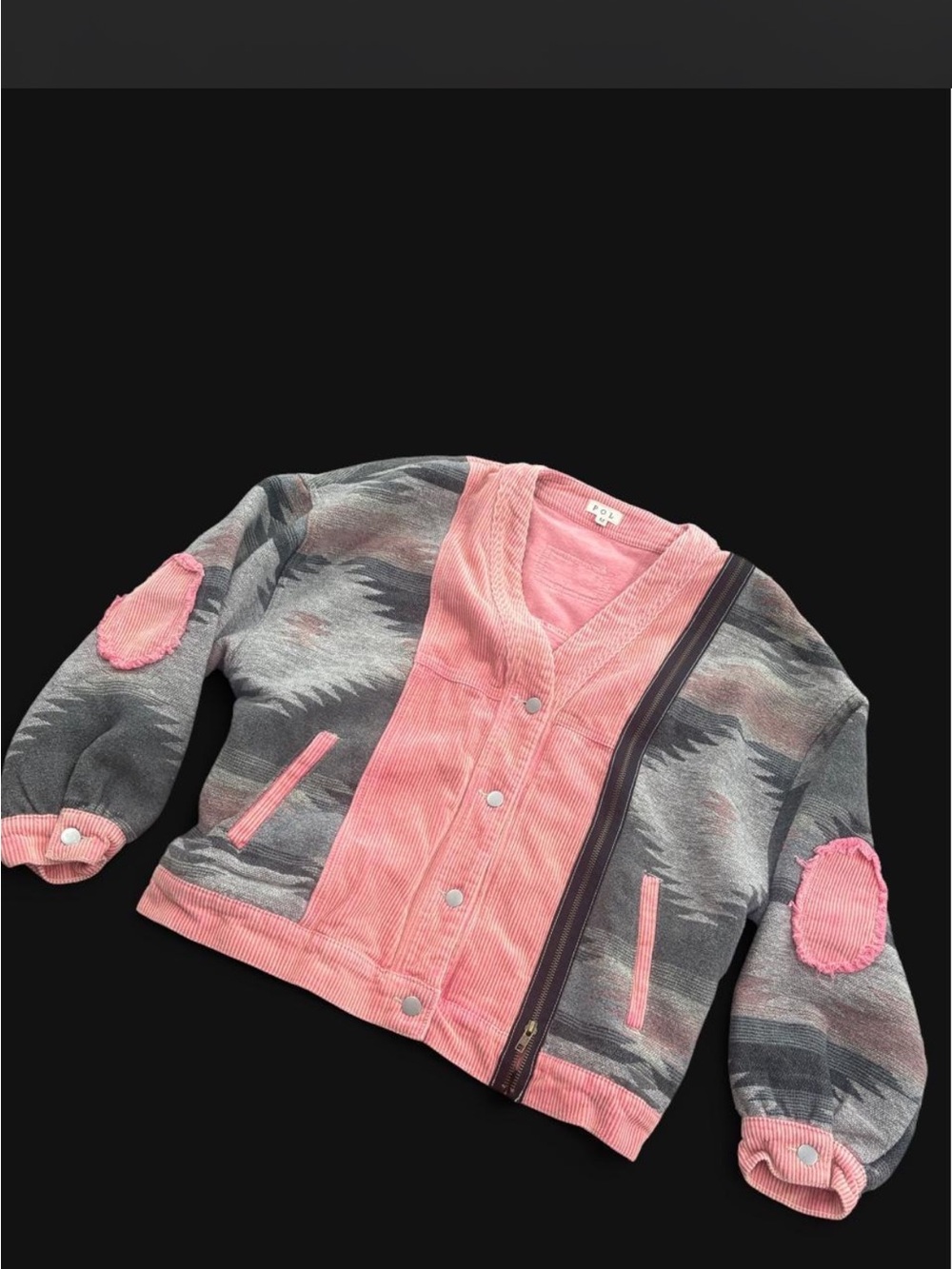 POL Pink & Gray Patterned Jacket - Corduroy Front